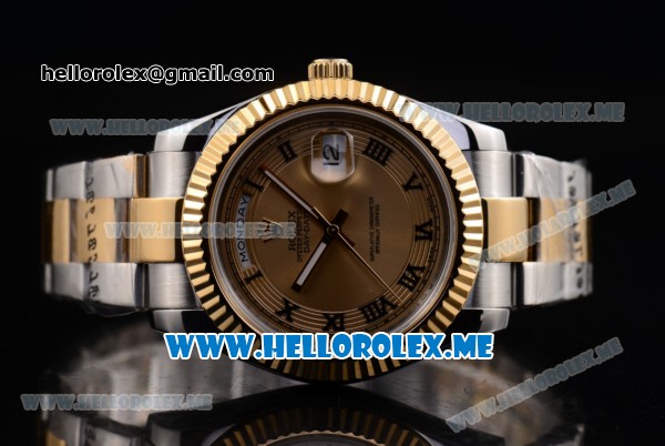 Rolex Day-Date II Asia Automatic Two Tone Case/Bracelet with Yellow Gold Dial and Luminous Hands - Click Image to Close